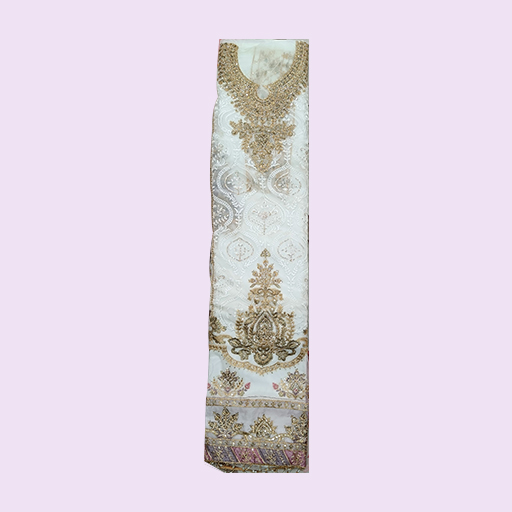 Pakistani Embroidery Work Purple White Combination Party Wear Suit (Fabric)